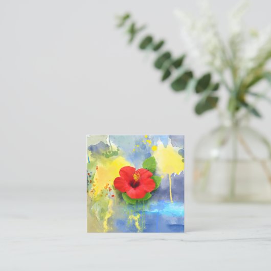 抽象的なハイビスカスの花 スクエア名刺 (スタンド正面)