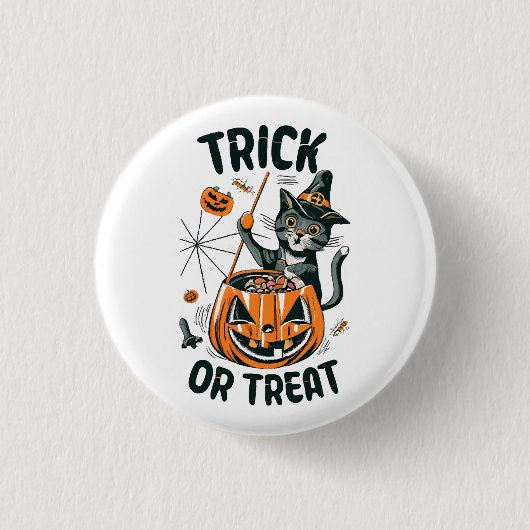 抽象的なハロウィンの猫 缶バッジ (正面)