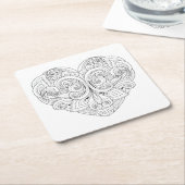 抽象的なハートの落書き スクエアペーパーコースター (アングル)