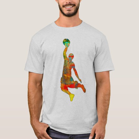 抽象的なバスケットボール選手の跳躍のワイシャツ Tシャツ (正面)