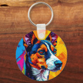 抽象的なバセンジーの犬の肖像画 キーホルダー (裏面)