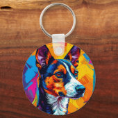抽象的なバセンジーの犬の肖像画 キーホルダー (正面)