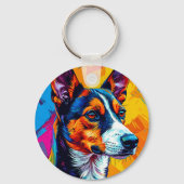 抽象的なバセンジーの犬の肖像画 キーホルダー (裏面)