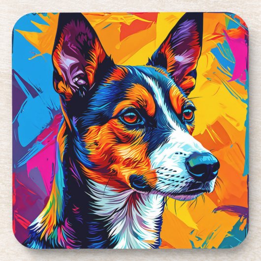 抽象的なバセンジーの犬の肖像画 コースター (正面)