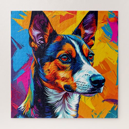 抽象的なバセンジーの犬の肖像画 ジグソーパズル (縦)