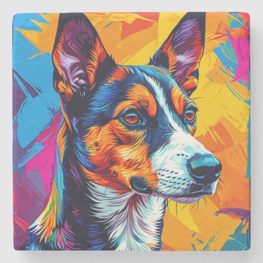 抽象的なバセンジーの犬の肖像画 ストーンコースター (正面)