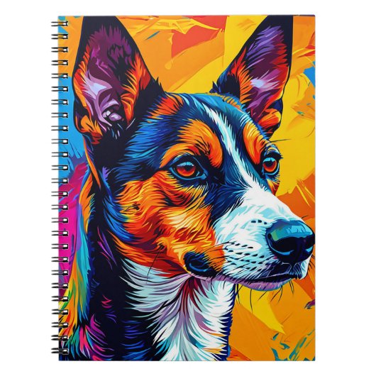 抽象的なバセンジーの犬の肖像画 ノートブック (正面)