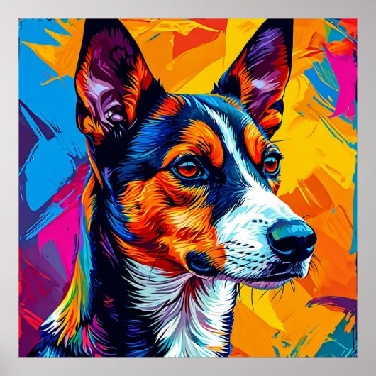 抽象的なバセンジーの犬の肖像画 ポスター (正面)