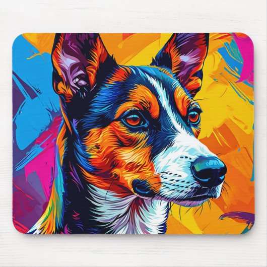 抽象的なバセンジーの犬の肖像画 マウスパッド (正面)