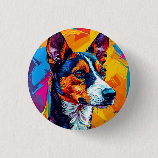 抽象的なバセンジーの犬の肖像画 缶バッジ (正面)