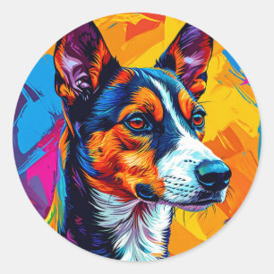抽象的なバセンジー犬の幾何学模様のペット🐶🎨 ラウンドシール