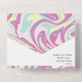 抽象的なパステルピンクの液体ウェディング オールインワン招待状 (裏面)