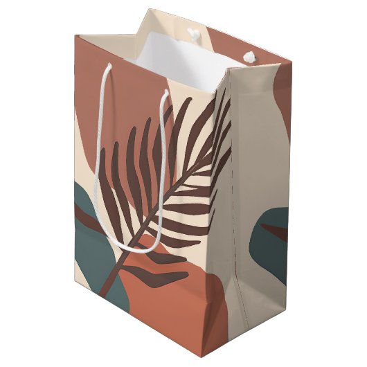 抽象的なパームリーフのミニマルアート ミディアムペーパーバッグ (正面アングル)