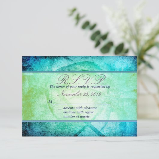 抽象的なビーチの水彩画の応答カード 出欠カード (スタンド正面)