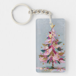 抽象的なピンクとゴールドの厚塗りクリスマスツリー キーホルダー