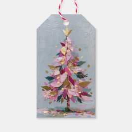 抽象的なピンクとゴールドの厚塗りクリスマスツリー ギフトタグ