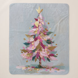 抽象的なピンクとゴールドの厚塗りクリスマスツリー シェルパブランケット