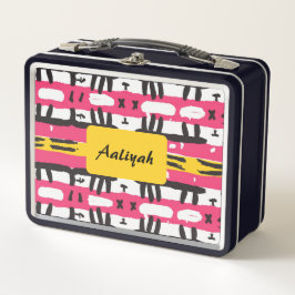 抽象的なピンクと黒のパターンカスタム メタルランチボックス