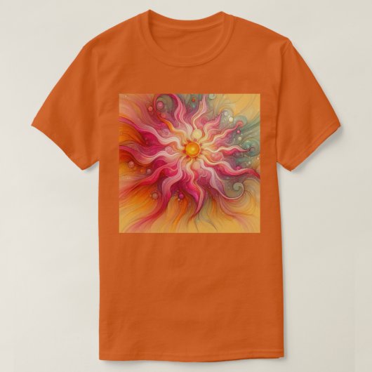 抽象的なピンクの太陽光線の風景 Tシャツ (デザイン正面)
