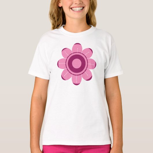 抽象的なピンクの花のイラスト Tシャツ (正面)