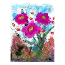 抽象的なピンクの花のフラワーボタニカルペインティング