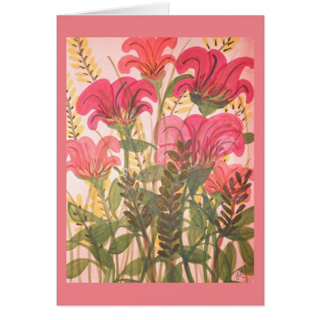 抽象的なピンクの花の水彩画 (正面)