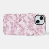 抽象的なピンクの花柄 iPhone 15ケース (裏面横)