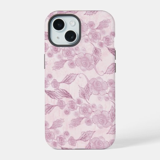 抽象的なピンクの花柄 iPhone 15ケース (裏面)
