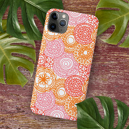 抽象的なピンクコーラルレッドオレンジの花柄アートパターン iPhone 11 PRO MAXケース