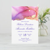 抽象的なピンクパープルゴールドインクウォッシュウェディング 招待状 (スタンド正面)