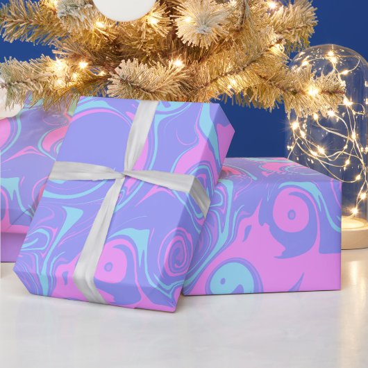 抽象的なピンクパープルブルーの渦巻き ラッピングペーパー (クリスマス)