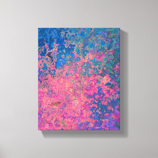 抽象的なピンク、パープル、ブルーのアルコールインク、アート キャンバスプリント (正面)