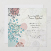 抽象的なピンク ブルー グレー 花の結婚式後 招待状 (正面/裏面)