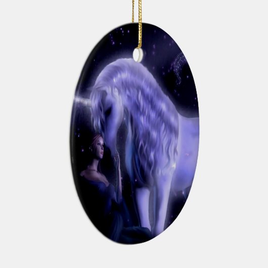抽象的なファンタジーのPupleの妖精のユニコーン セラミックオーナメント (右)