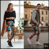 抽象的なフォークアート幾何学模様キルトモザイク レギンス