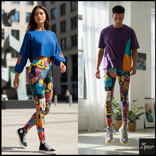 抽象的なフォークアート幾何学模様キルトモザイク レギンス