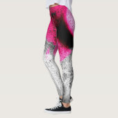 抽象的なフクシア、グレー、ブラックの粒子の写真アート レギンス (左)