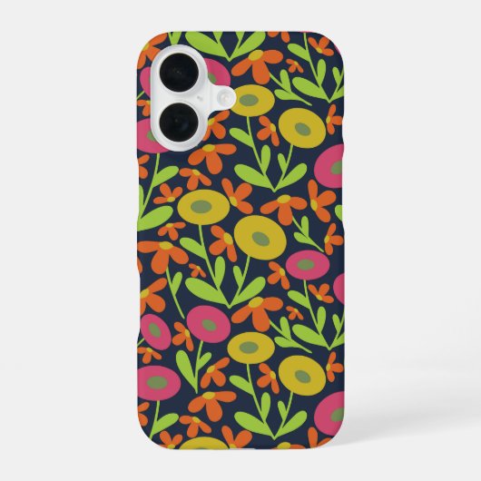 抽象的なフローラネオン iPhone 16ケース (裏面)