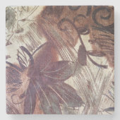 抽象的なブラウンの花柄デザイン1 ストーンコースター (正面)