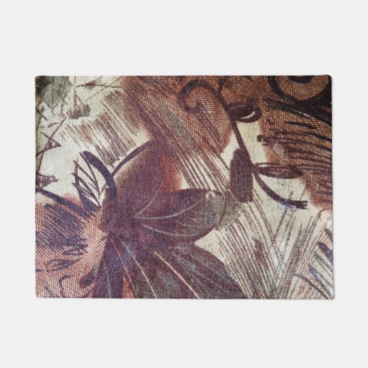 抽象的なブラウンの花柄デザイン 1 ドアマット (正面)