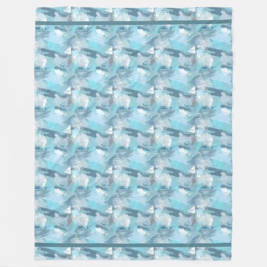 抽象的なブラシはティール（緑がかった色）パターンをなでます フリースブランケット (正面)