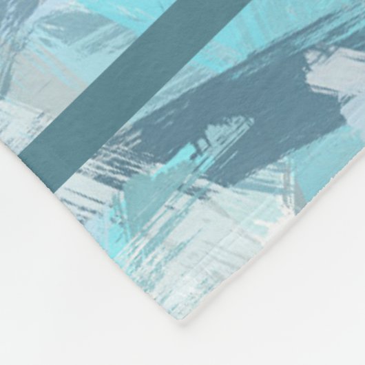 抽象的なブラシはティール(緑がかった色)パターンをなでます フリースブランケット (角)