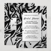 抽象的なブラックとシルバーの部族風ブライズシャワー 招待状 (正面/裏面)