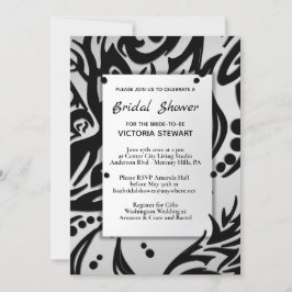 抽象的なブラックとシルバーの部族風ブライズシャワー 招待状