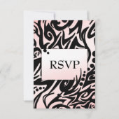 抽象的なブラックとピンクの部族スタイルのメニュー RSVP (裏面)