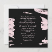 抽象的なブラックとピンクの音楽 ウェディング招待状 招待状 (正面)