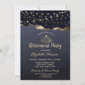 抽象的なブラック グリッター、ライト、退職パーティー 招待状 (正面)