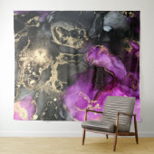 抽象的なブラック ゴールド パープル ユニークアート タペストリー (インサイチュ(横))