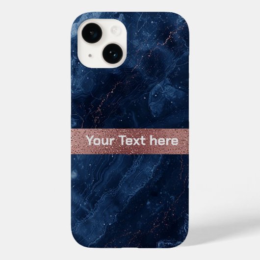 抽象的なブルーマーブルアート ゴールドグリッターアクセント付き Case-Mate iPhoneケース (裏面)