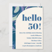 抽象的なブルーマーブル スワール おしゃれな誕生日パーティー 招待状 (正面)